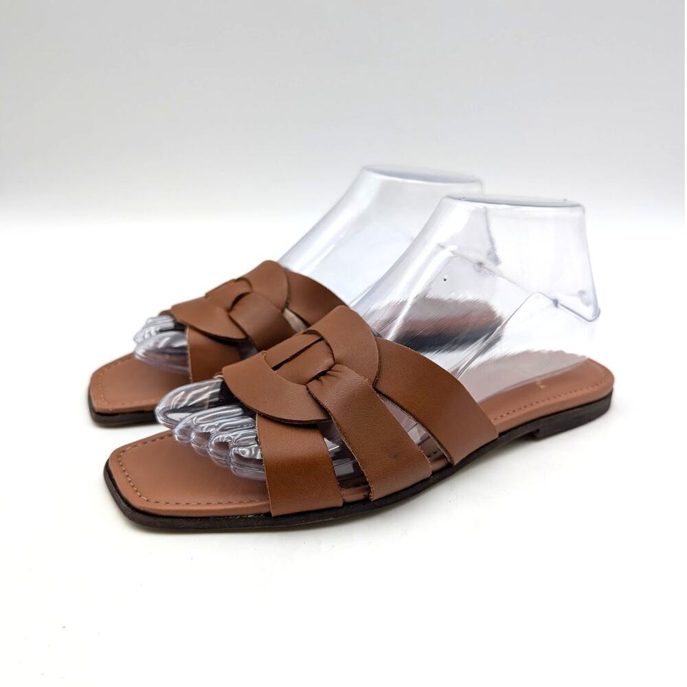 Bruno Magli Alessia Slide Sandals Open Square Toe Womens Cognac Size US7.5W EU38